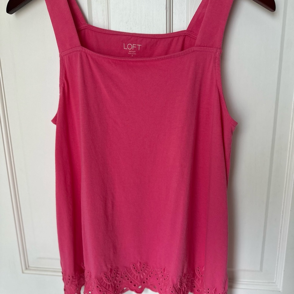 LOFT Fuchsia Pink Sleeveless Eyelet Tank Top